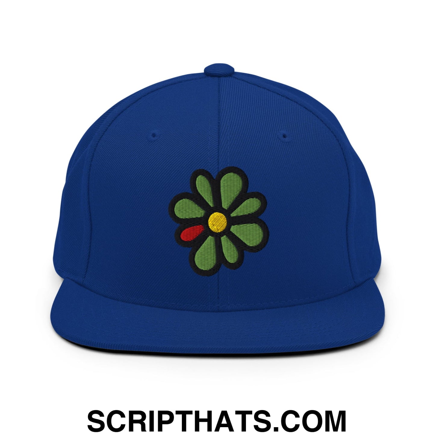 ICQ Embroidered Flat Bill Brim Snapback Hat Royal Blue