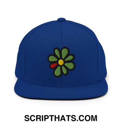ICQ Embroidered Flat Bill Brim Snapback Hat Royal Blue