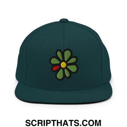 ICQ Embroidered Flat Bill Brim Snapback Hat Spruce