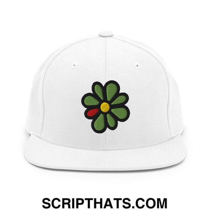 ICQ Embroidered Flat Bill Brim Snapback Hat White