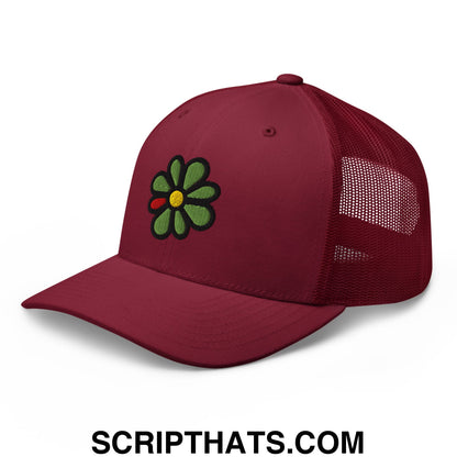 ICQ Embroidered Mesh Trucker Hat Cranberry