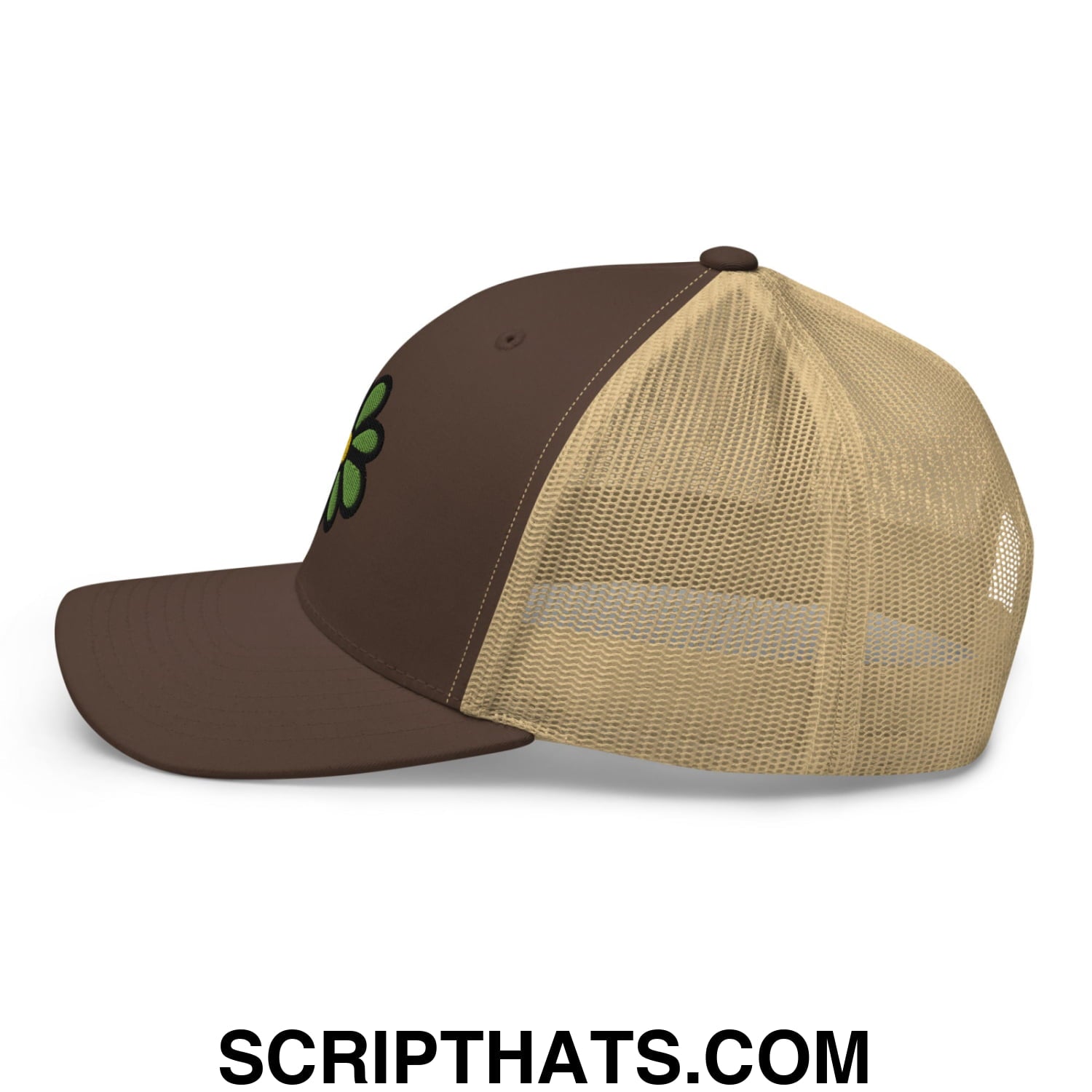 ICQ Embroidered Mesh Trucker Hat Brown Khaki
