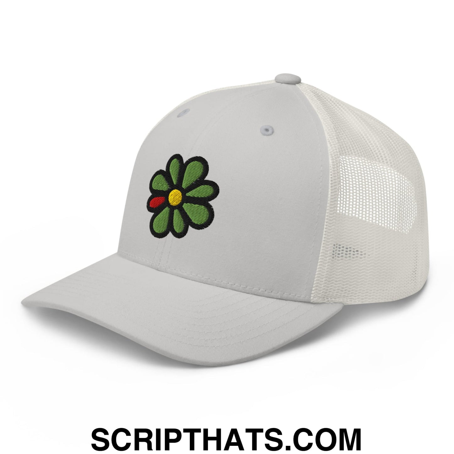 ICQ Embroidered Mesh Trucker Hat Silver