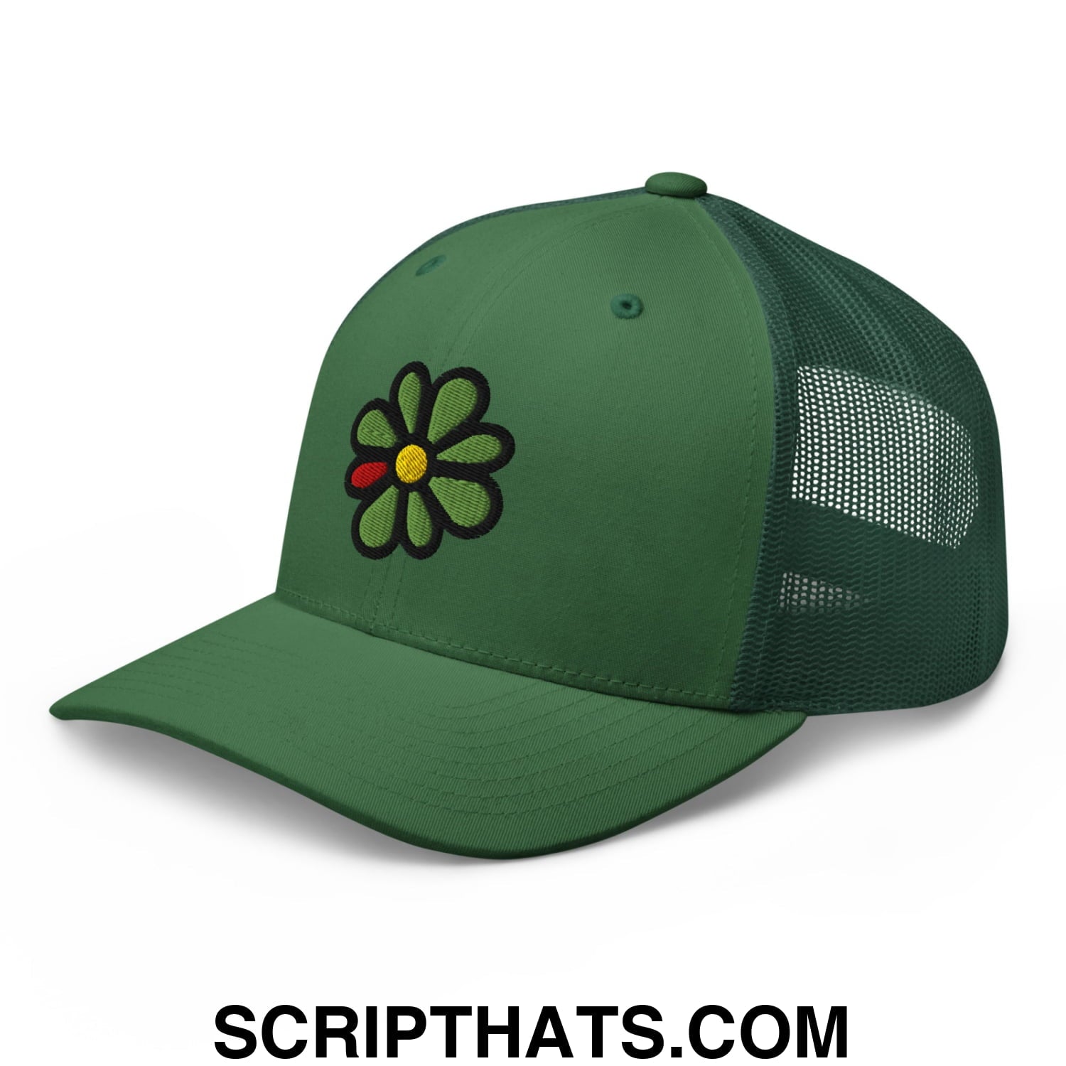 ICQ Embroidered Mesh Trucker Hat Evergreen
