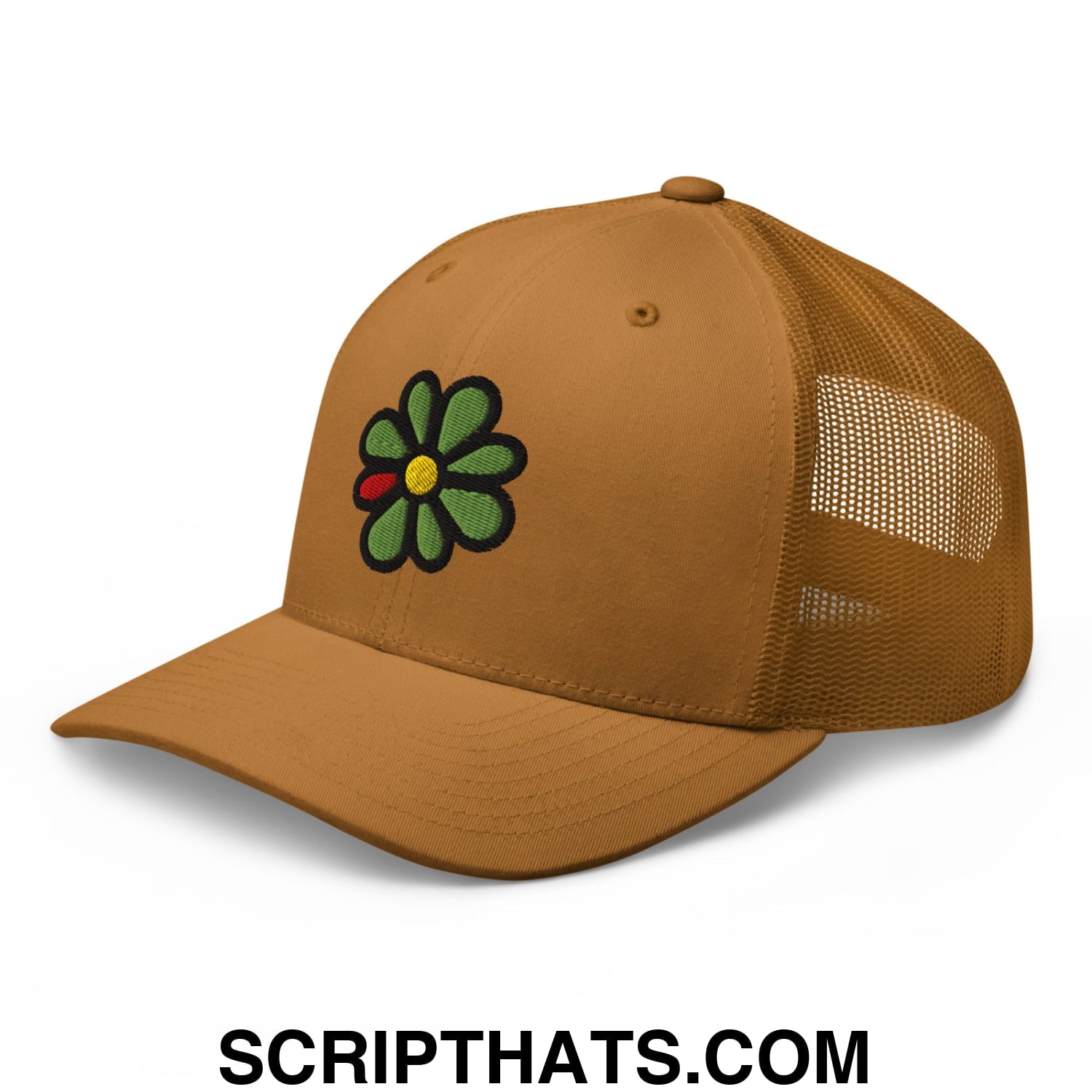 ICQ Embroidered Mesh Trucker Hat Caramel