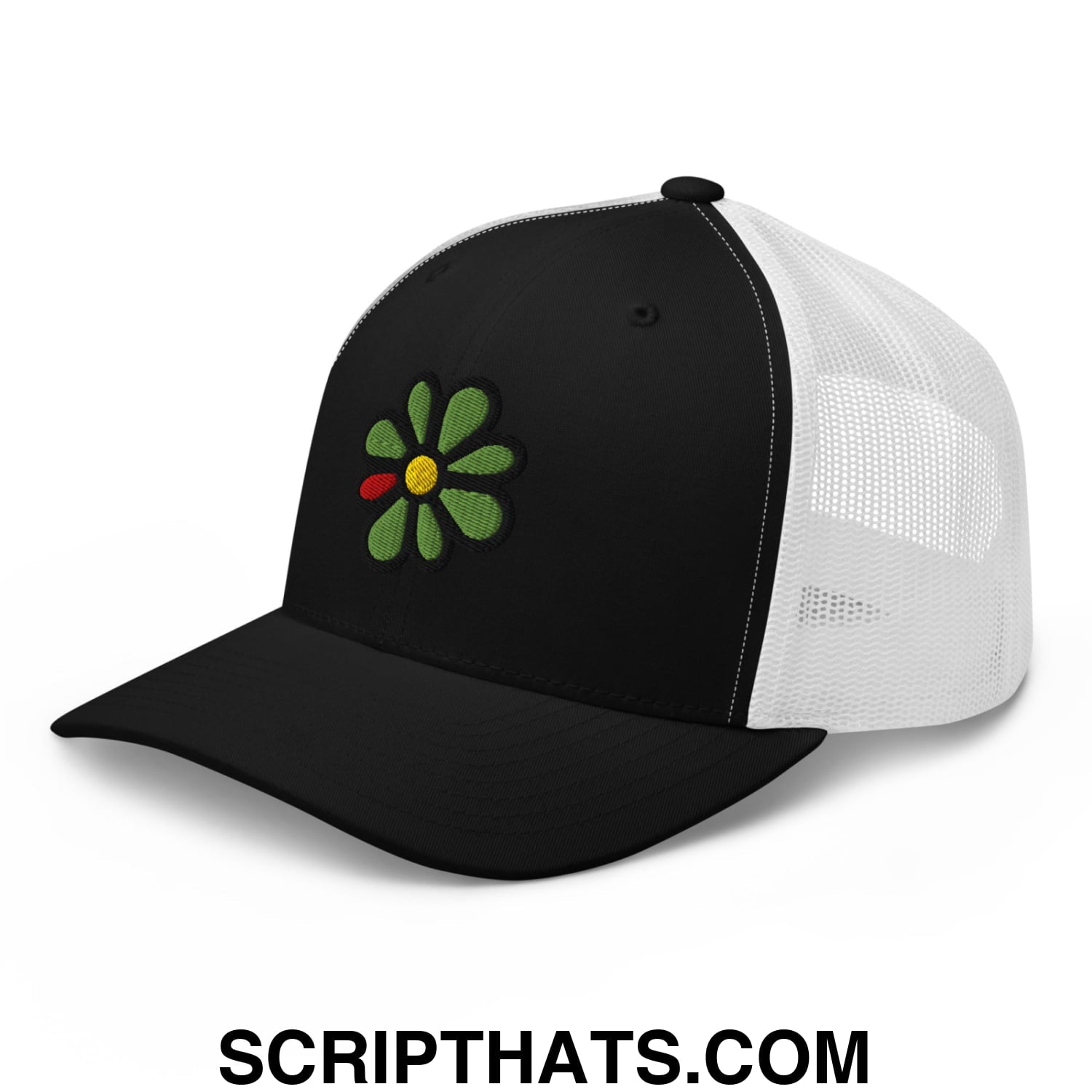 ICQ Embroidered Mesh Trucker Hat Black White