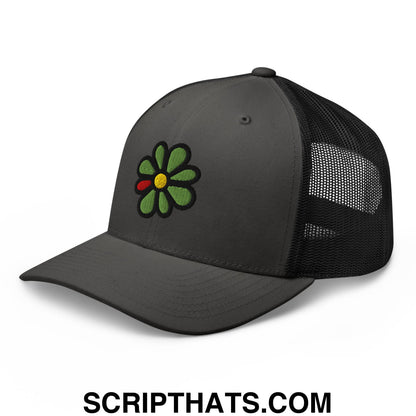 ICQ Embroidered Mesh Trucker Hat Charcoal Black