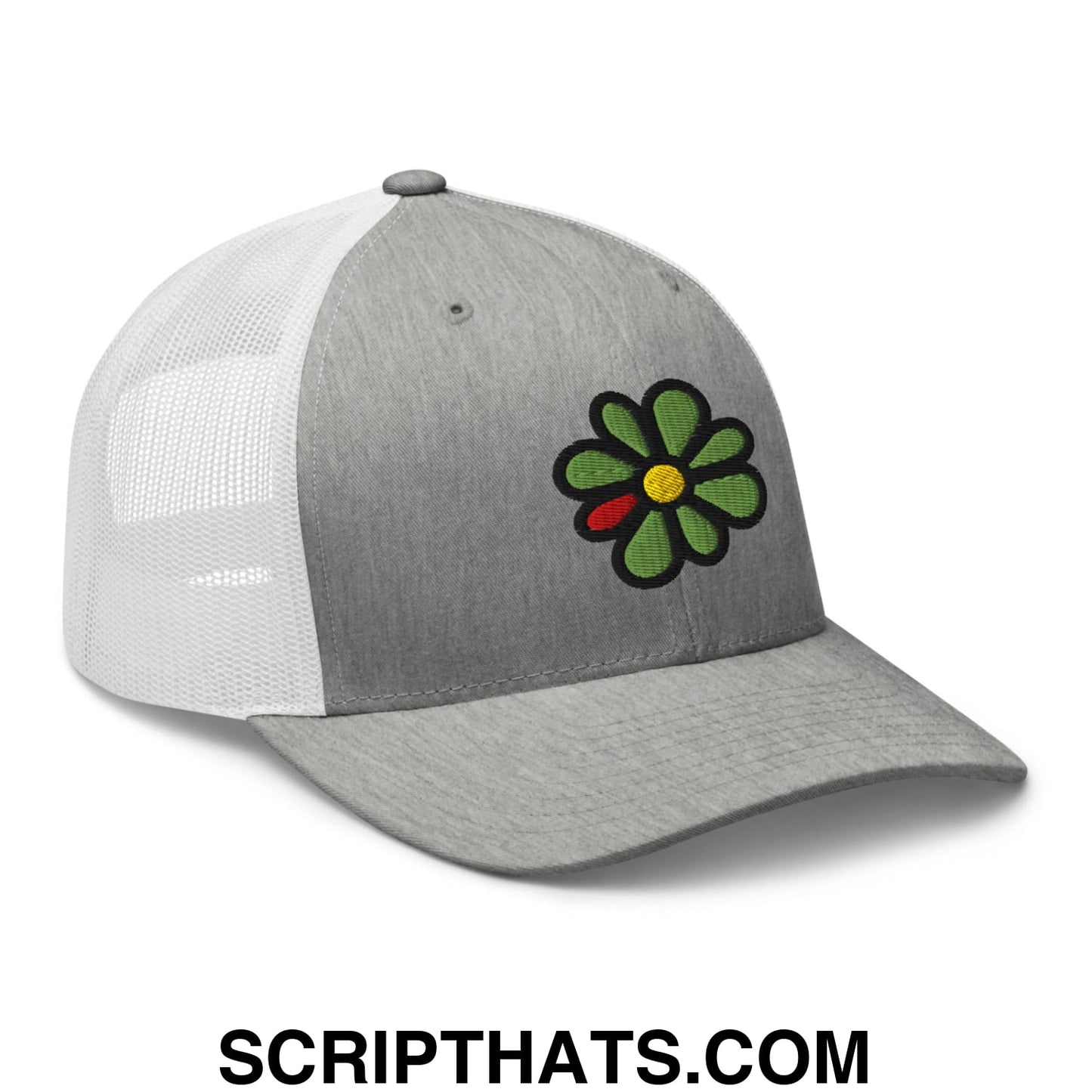 ICQ Embroidered Mesh Trucker Hat Heather Grey White