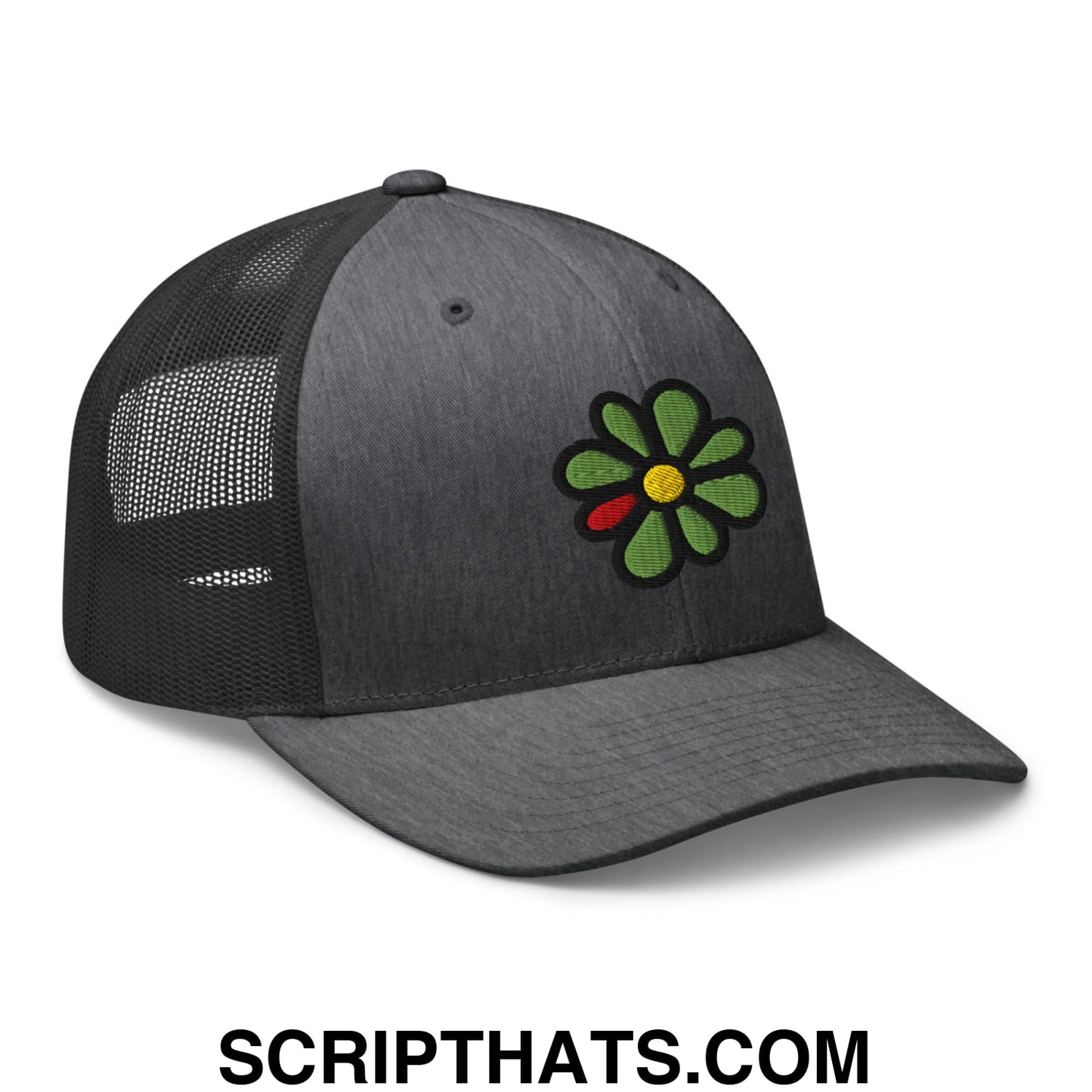 ICQ Embroidered Mesh Trucker Hat Dark Heather Gray