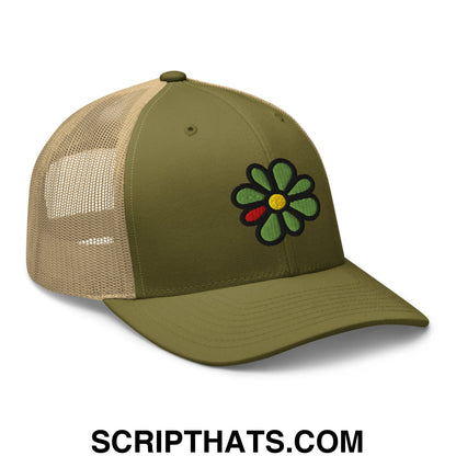 ICQ Embroidered Mesh Trucker Hat Moss Khaki