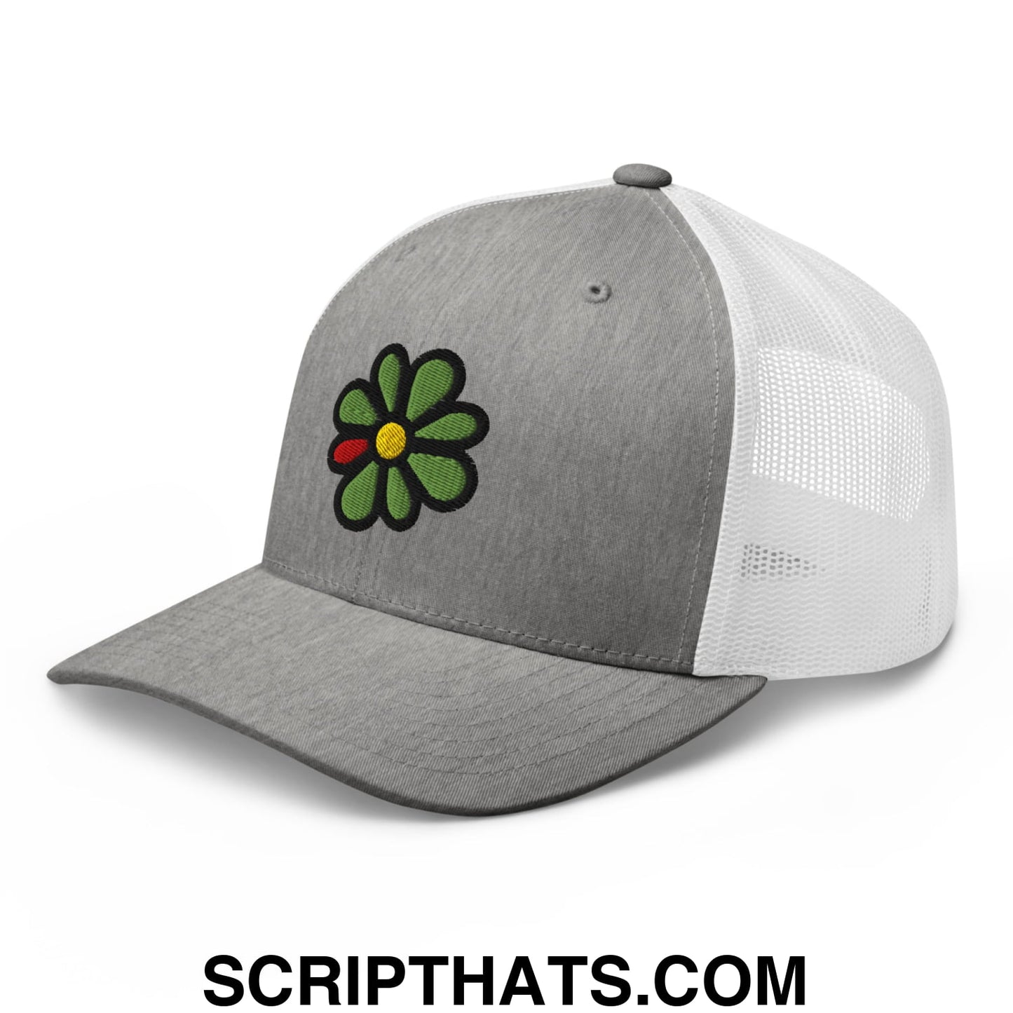 ICQ Embroidered Mesh Trucker Hat Heather Grey White