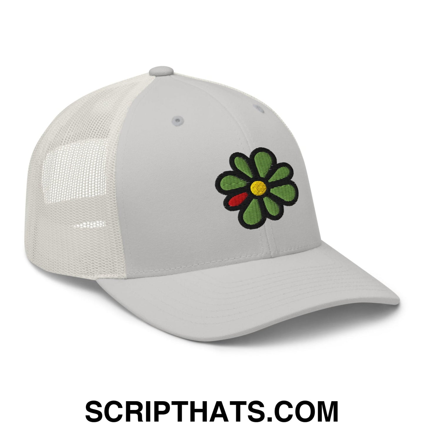 ICQ Embroidered Mesh Trucker Hat Silver