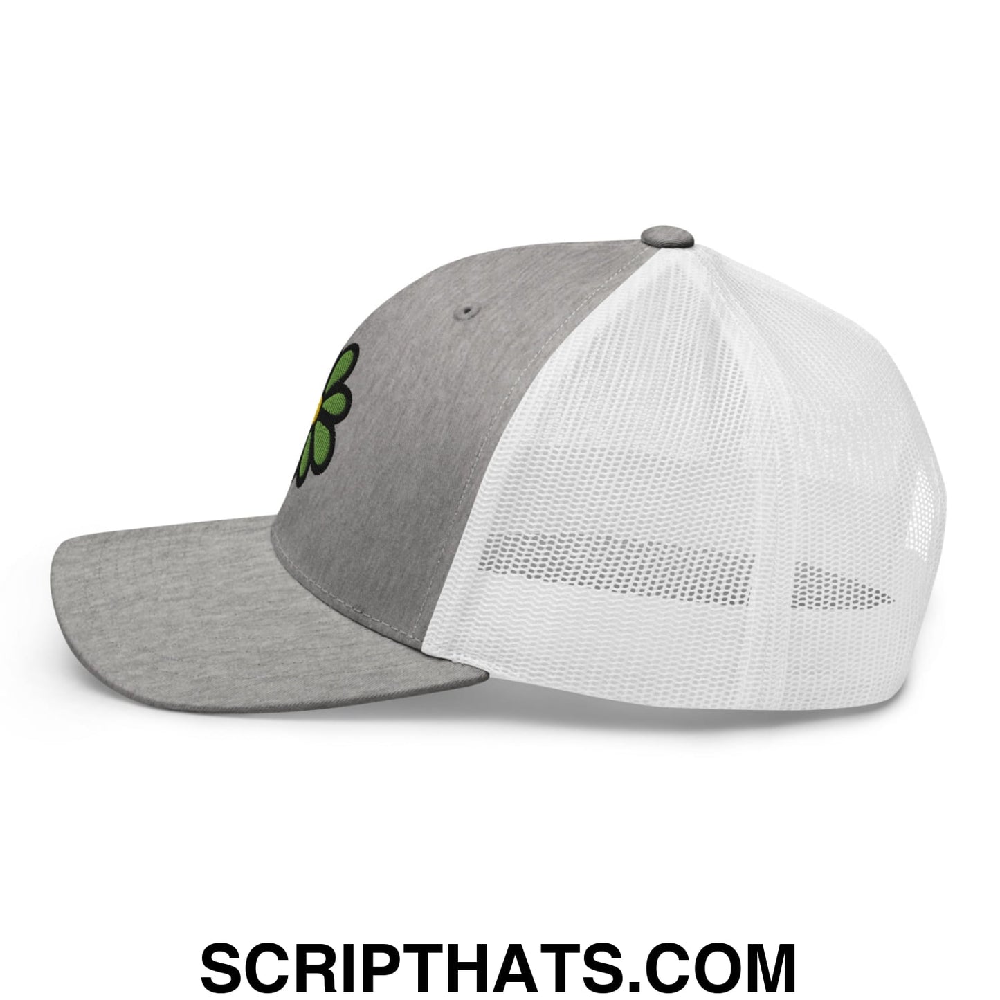 ICQ Embroidered Mesh Trucker Hat Heather Grey White
