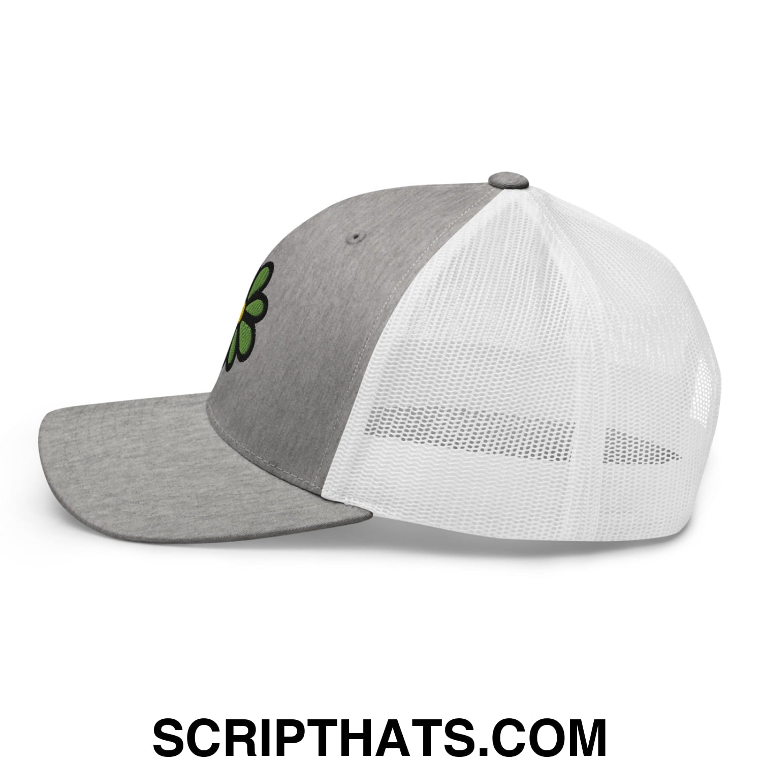 ICQ Embroidered Mesh Trucker Hat Heather Grey White