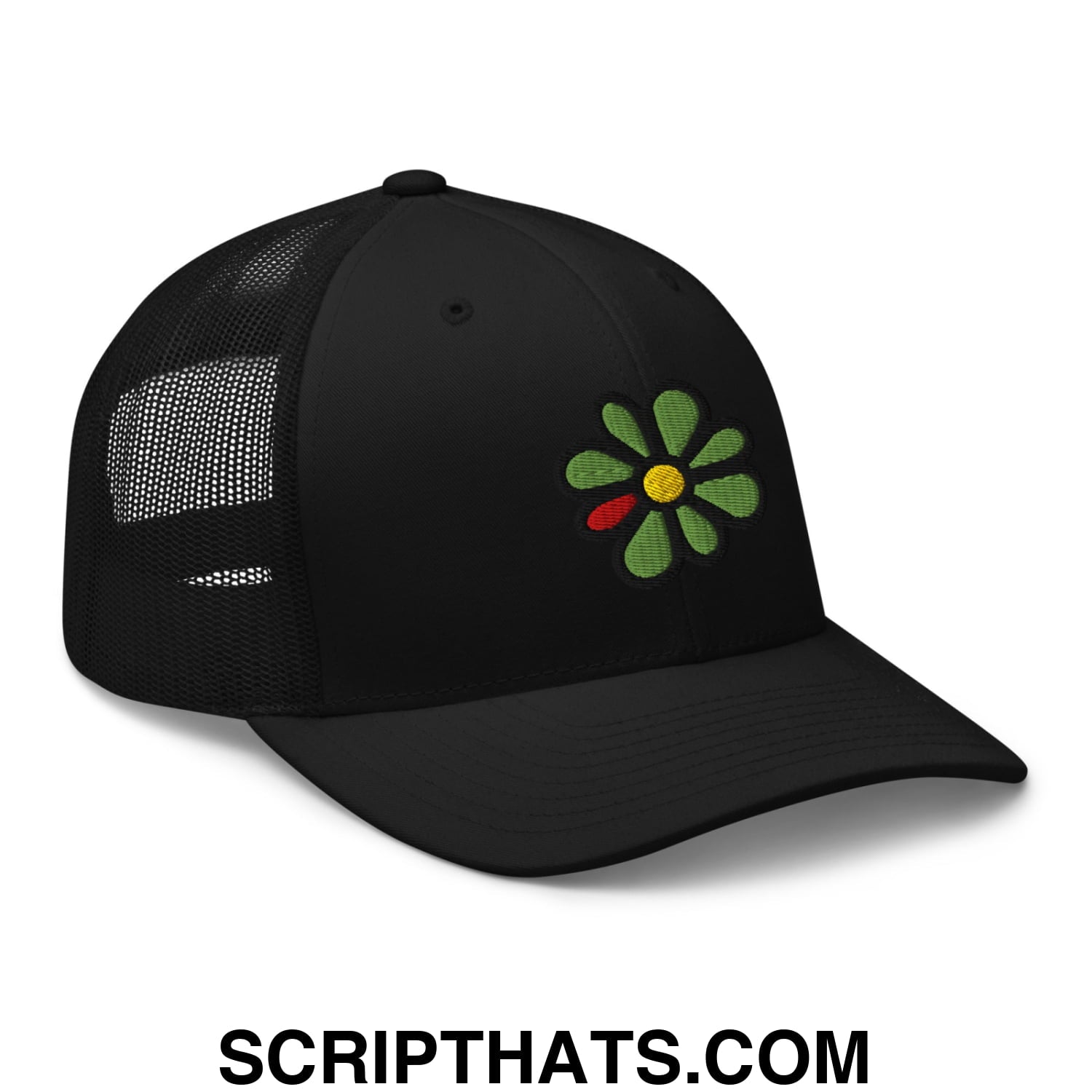ICQ Embroidered Mesh Trucker Hat Black