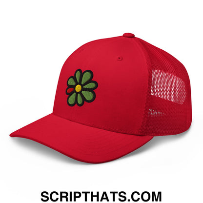 ICQ Embroidered Mesh Trucker Hat Red