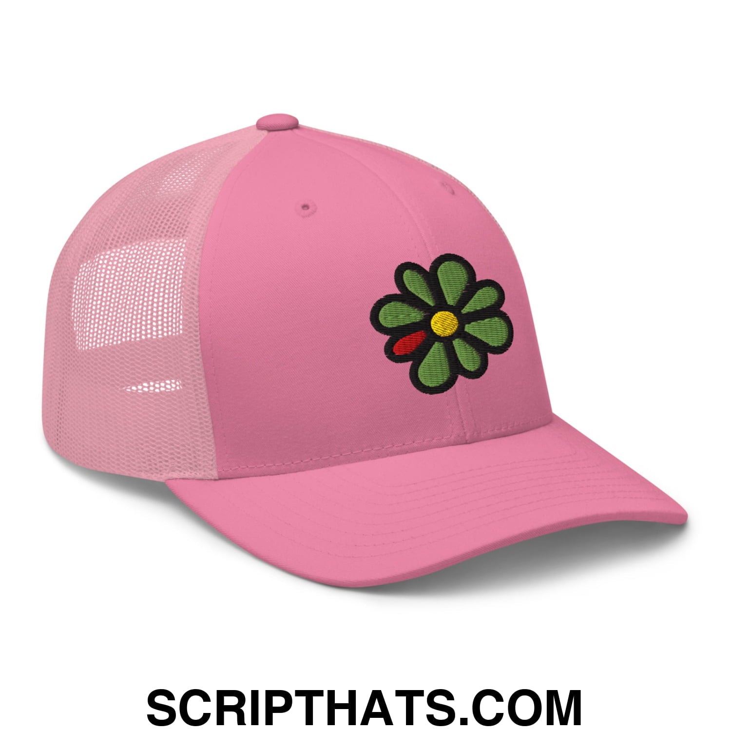 ICQ Embroidered Mesh Trucker Hat Pink