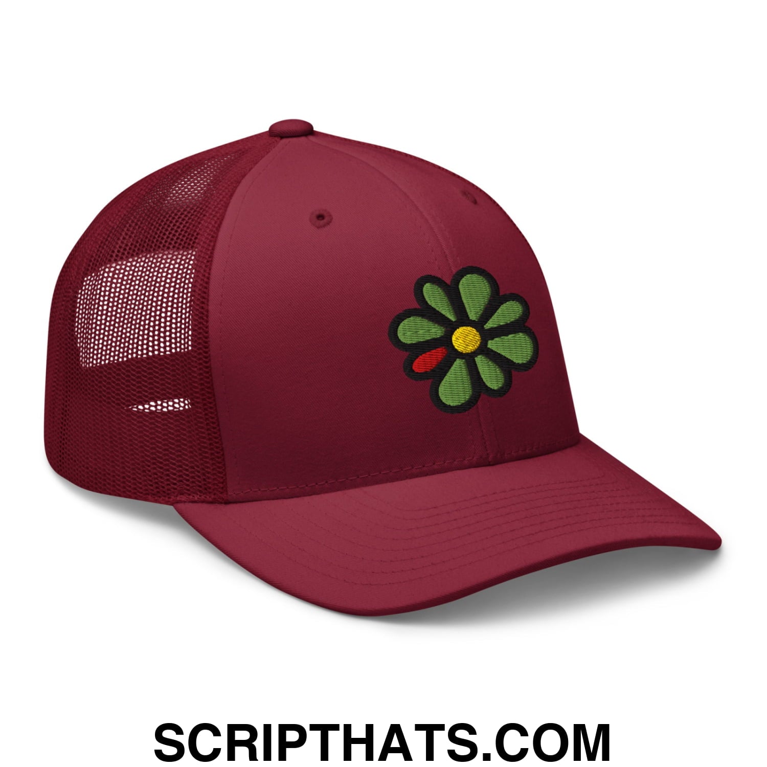 ICQ Embroidered Mesh Trucker Hat Cranberry