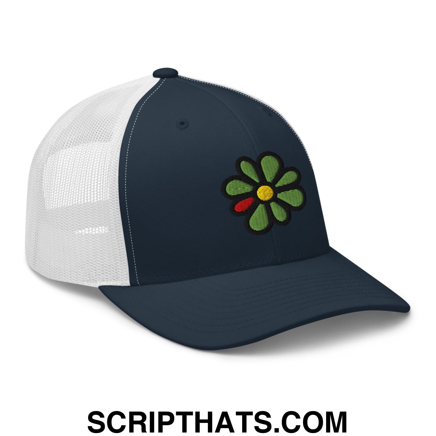 ICQ Embroidered Mesh Trucker Hat Navy White