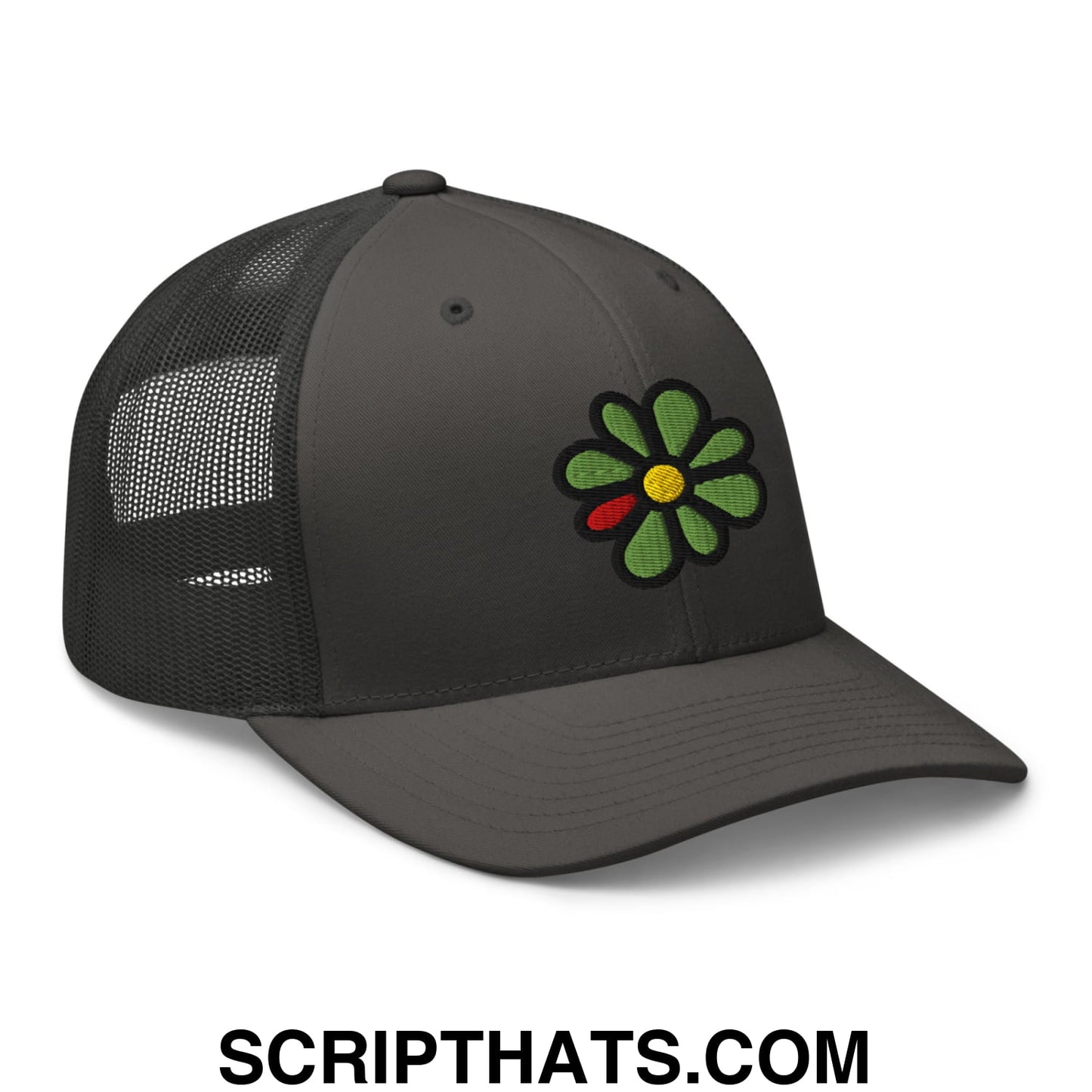 ICQ Embroidered Mesh Trucker Hat Charcoal
