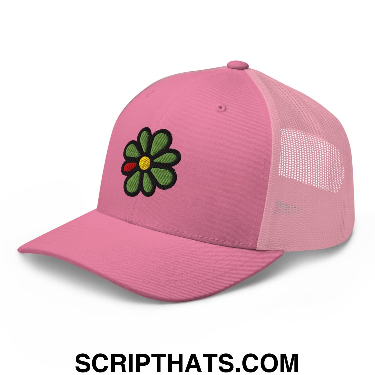 ICQ Embroidered Mesh Trucker Hat Pink