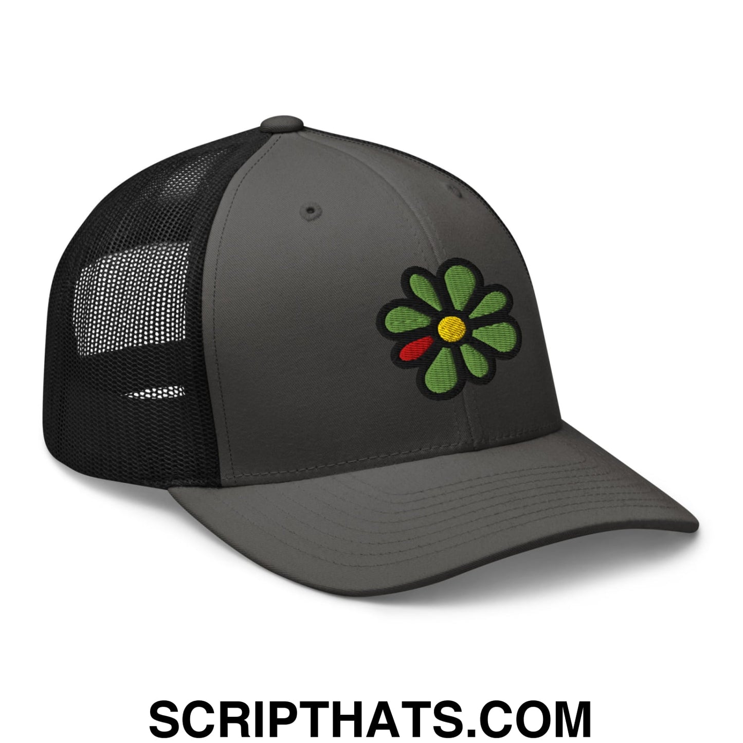ICQ Embroidered Mesh Trucker Hat Charcoal Black