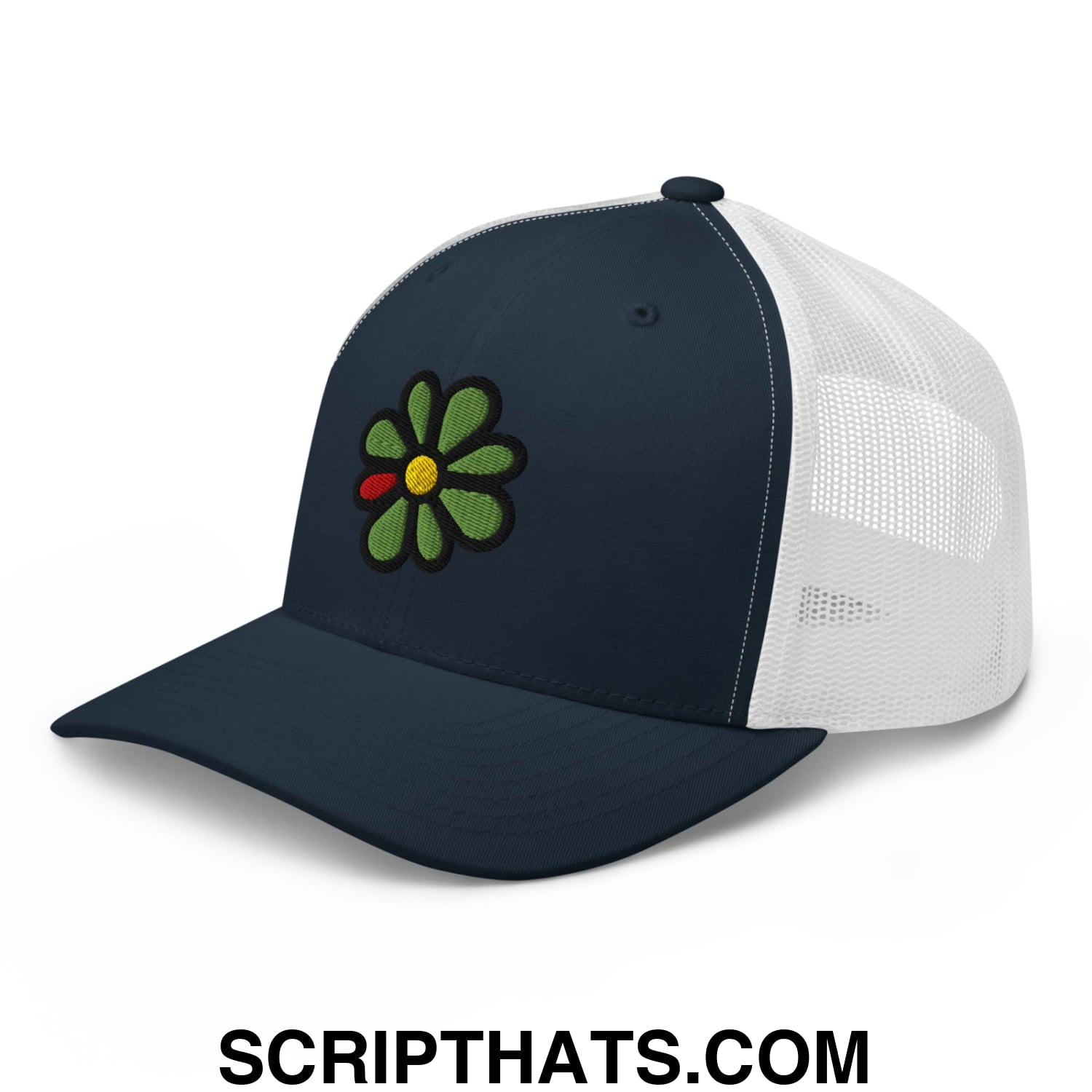 ICQ Embroidered Mesh Trucker Hat Navy White