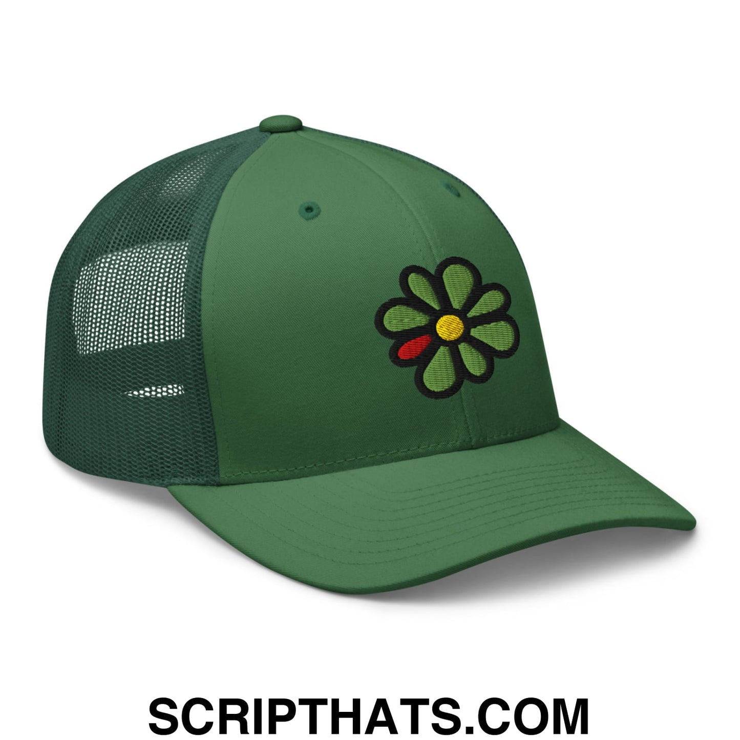 ICQ Embroidered Mesh Trucker Hat Evergreen