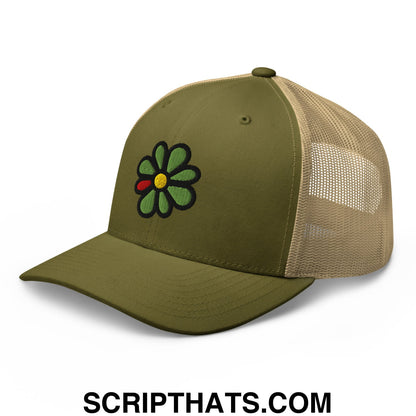 ICQ Embroidered Mesh Trucker Hat Moss Khaki