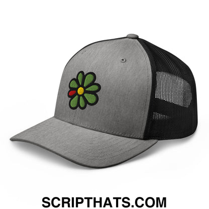 ICQ Embroidered Mesh Trucker Hat Heather Black