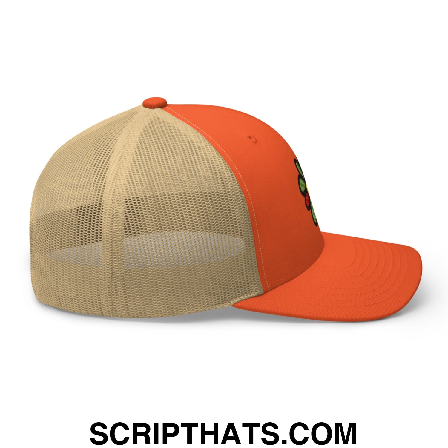 ICQ Embroidered Mesh Trucker Hat Rustic Orange Khaki