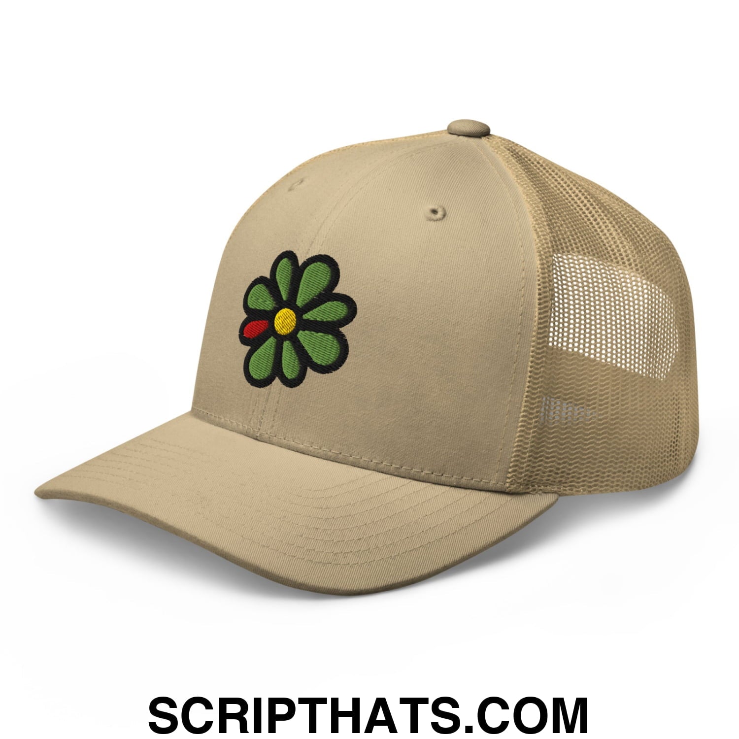 ICQ Embroidered Mesh Trucker Hat Khaki