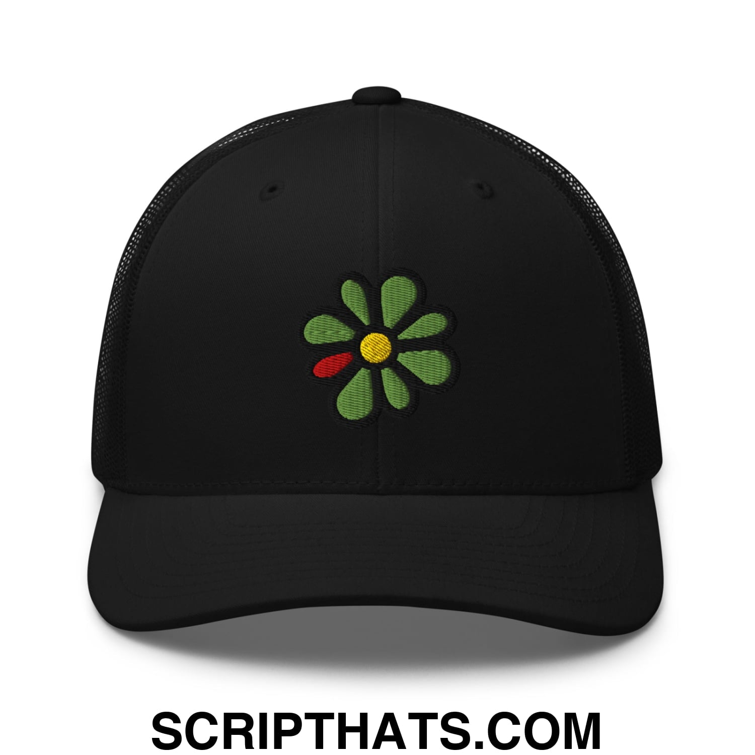 ICQ Embroidered Mesh Trucker Hat Black