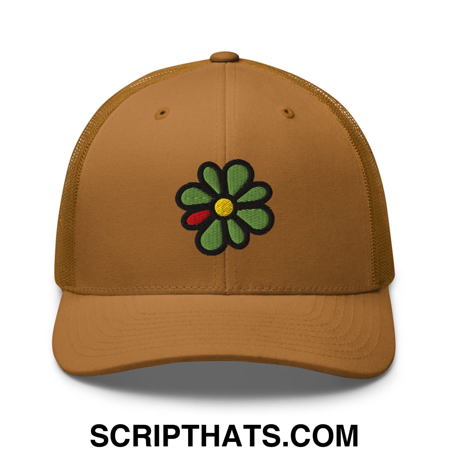 ICQ Embroidered Mesh Trucker Hat Caramel