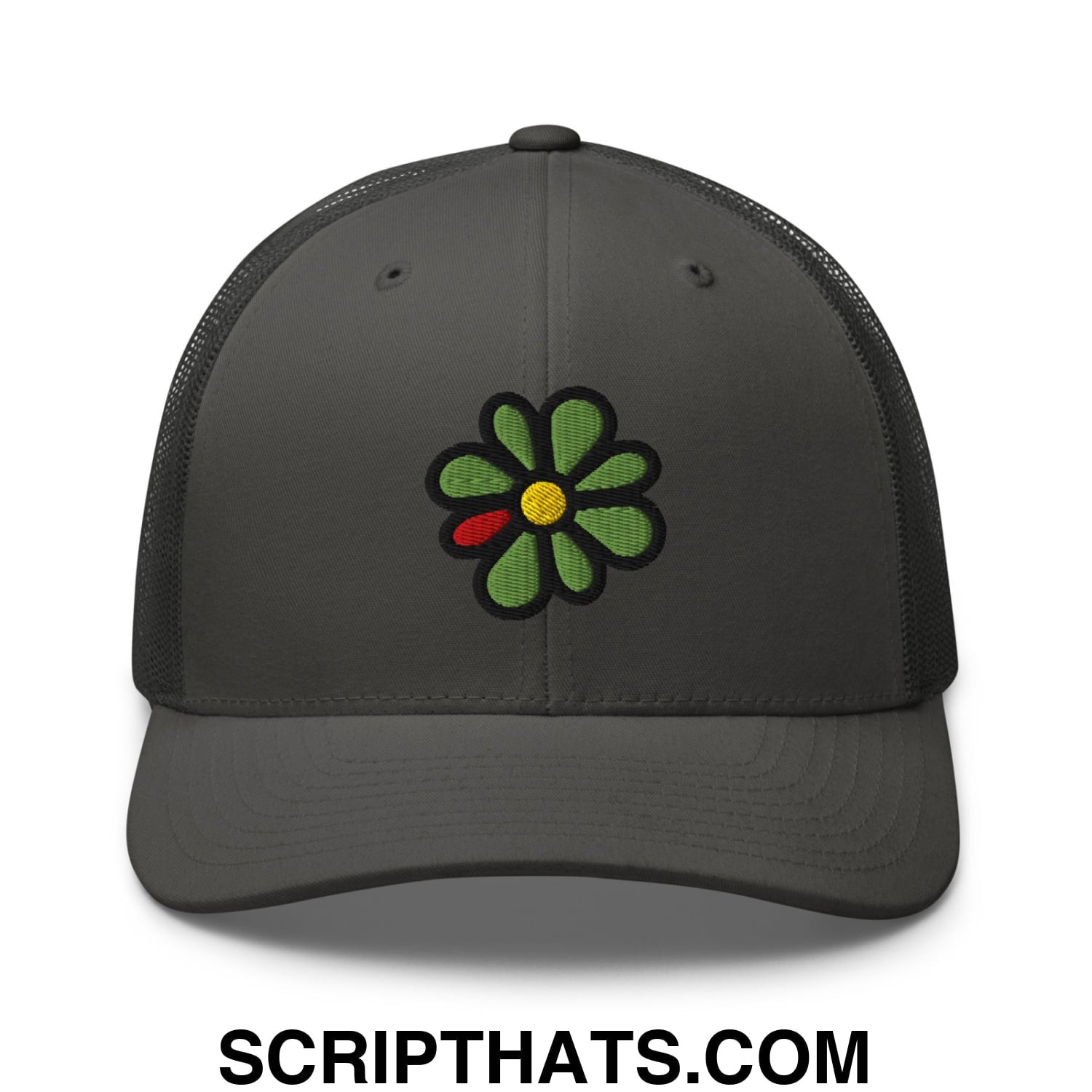 ICQ Embroidered Mesh Trucker Hat Charcoal