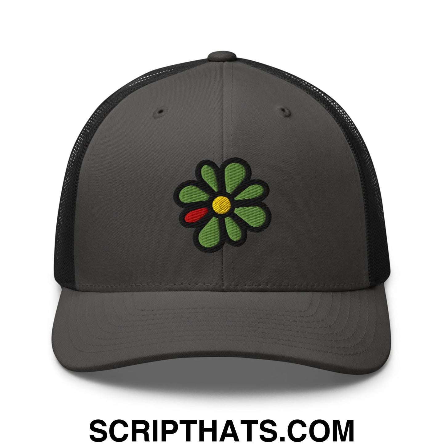 ICQ Embroidered Mesh Trucker Hat Charcoal Black