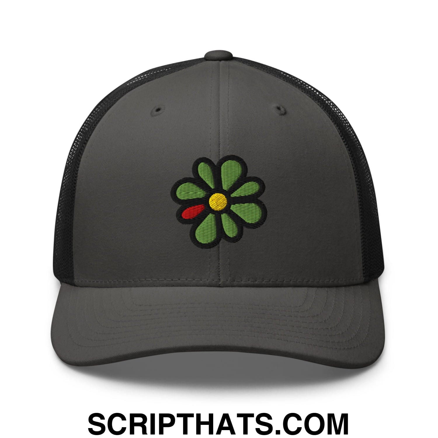ICQ Embroidered Mesh Trucker Hat Charcoal Black