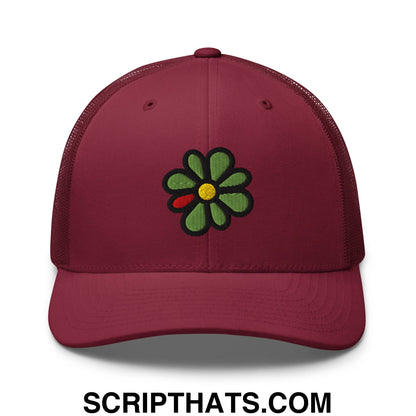 ICQ Embroidered Mesh Trucker Hat Cranberry