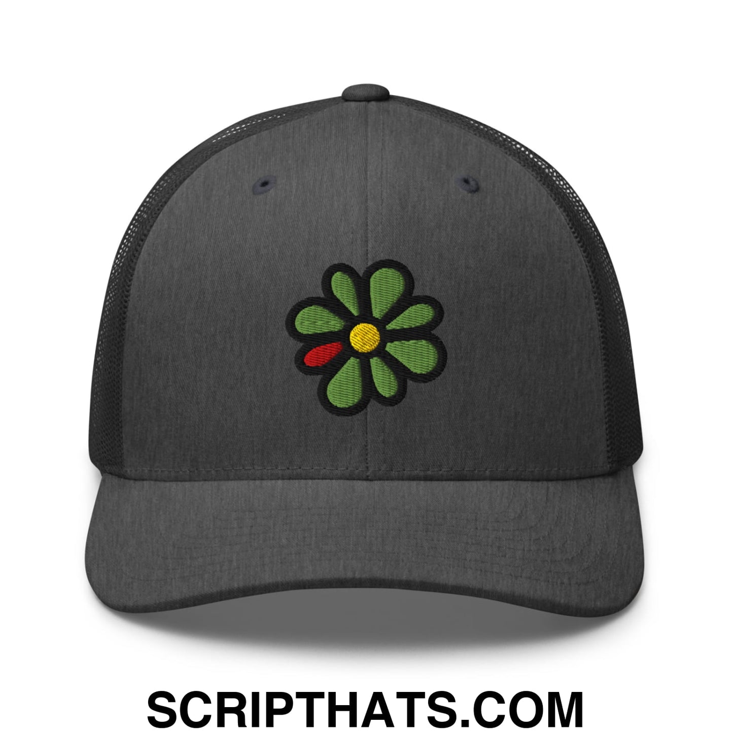 ICQ Embroidered Mesh Trucker Hat Dark Heather Gray