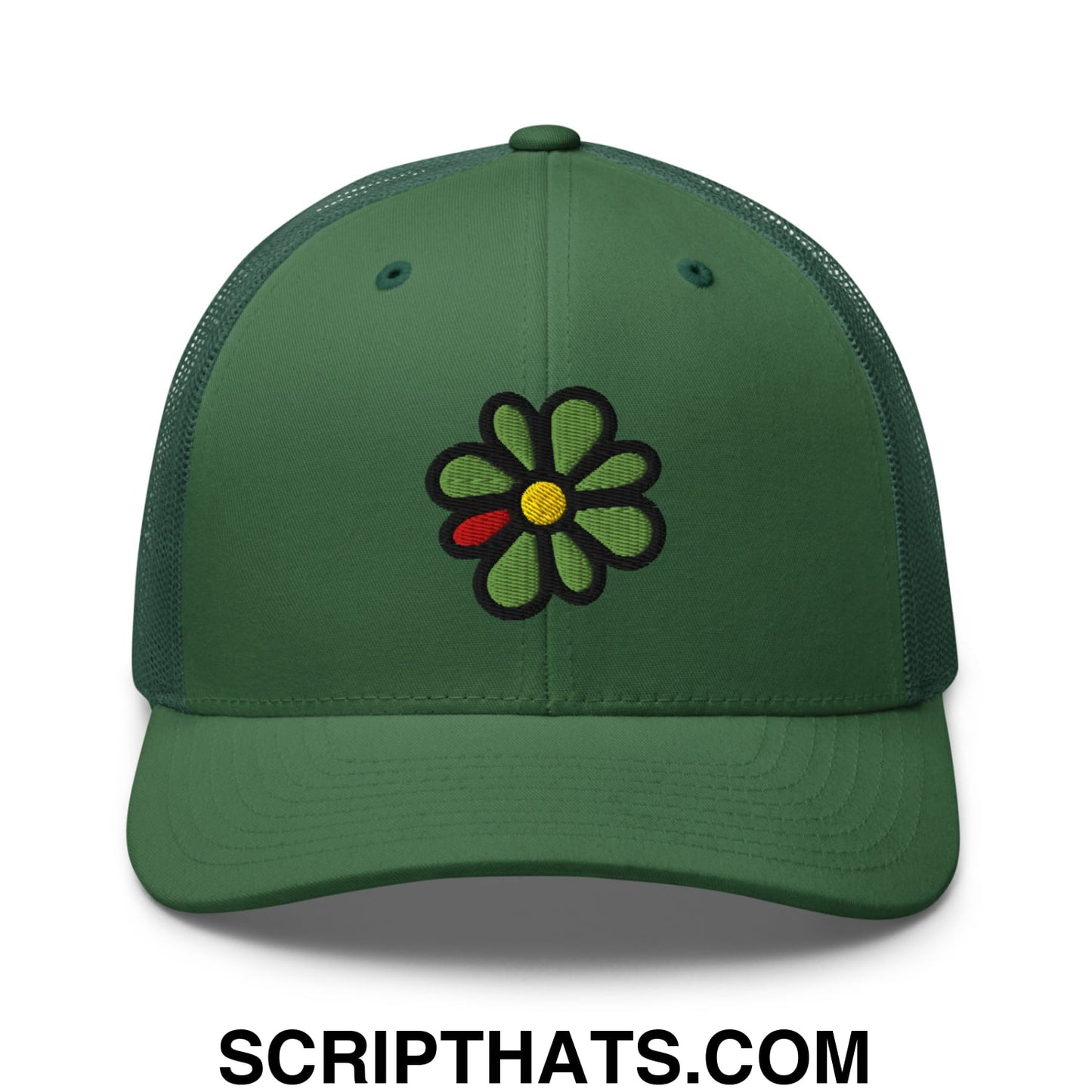 ICQ Embroidered Mesh Trucker Hat Evergreen