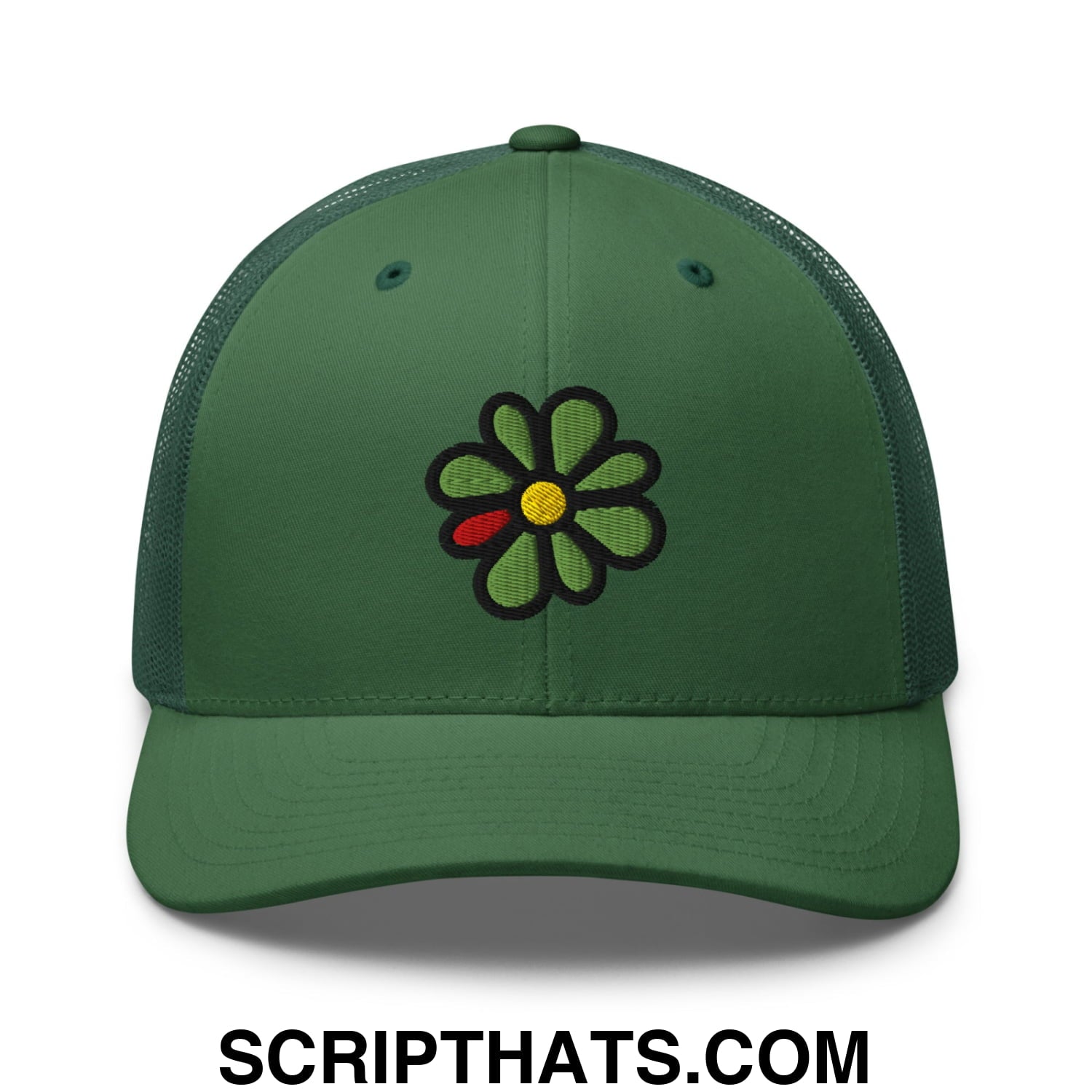 ICQ Embroidered Mesh Trucker Hat Evergreen