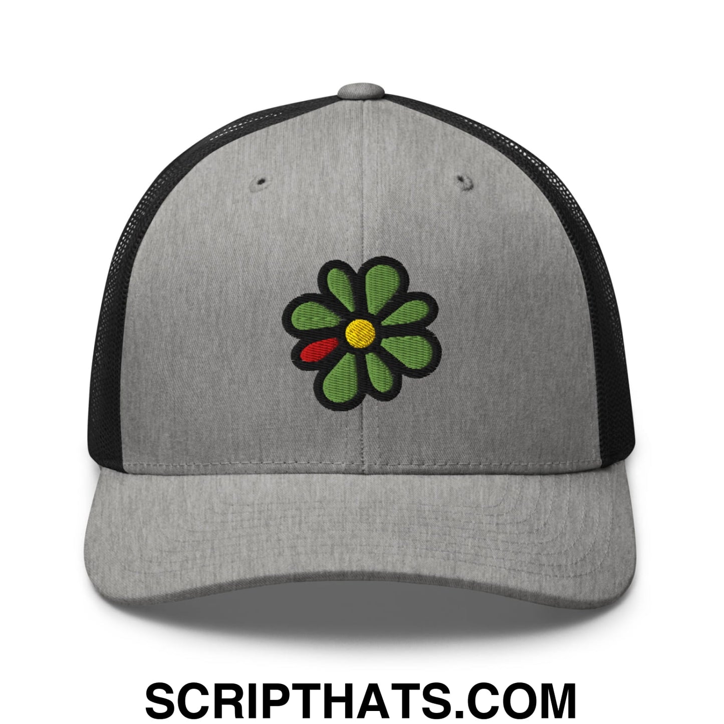 ICQ Embroidered Mesh Trucker Hat Heather Black