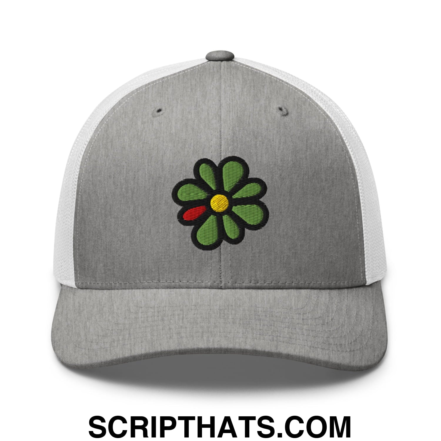 ICQ Embroidered Mesh Trucker Hat Heather Grey White