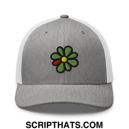 ICQ Embroidered Mesh Trucker Hat Heather Grey White