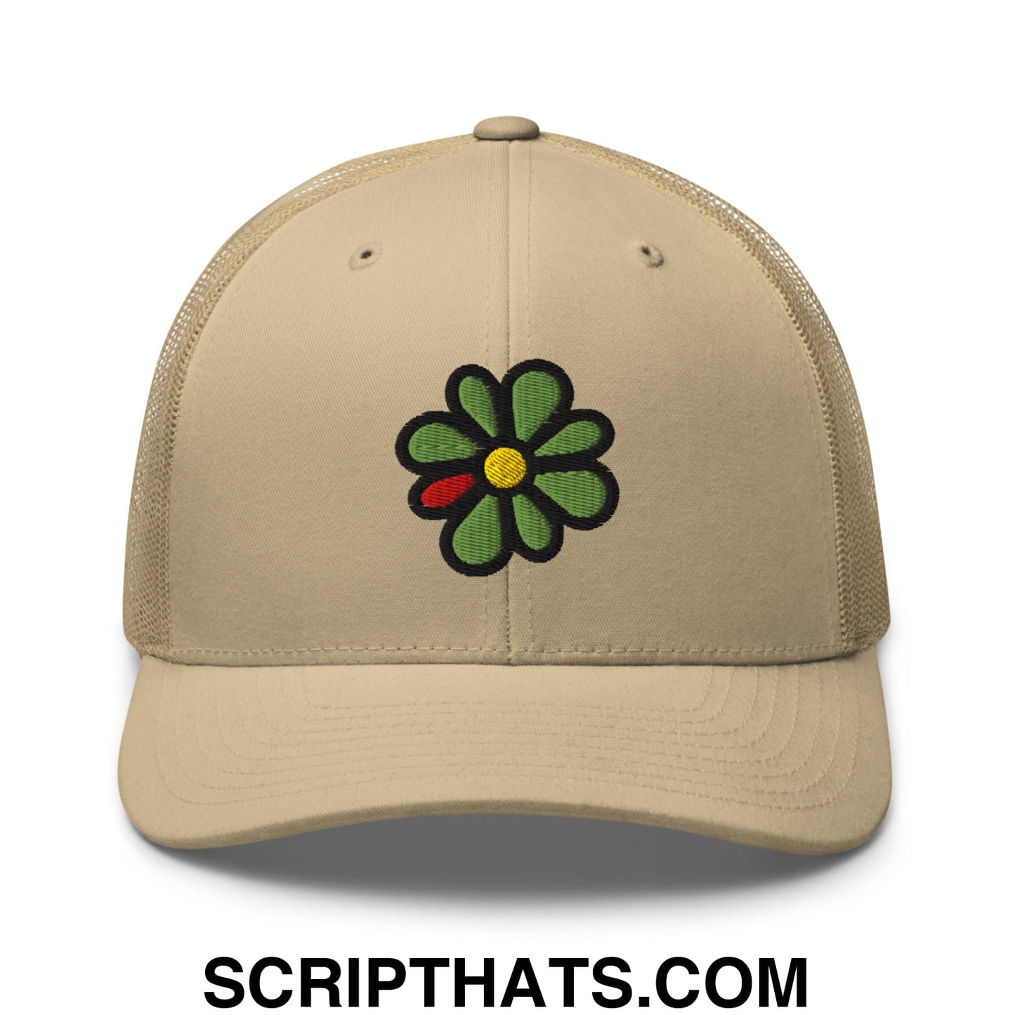 ICQ Embroidered Mesh Trucker Hat Khaki