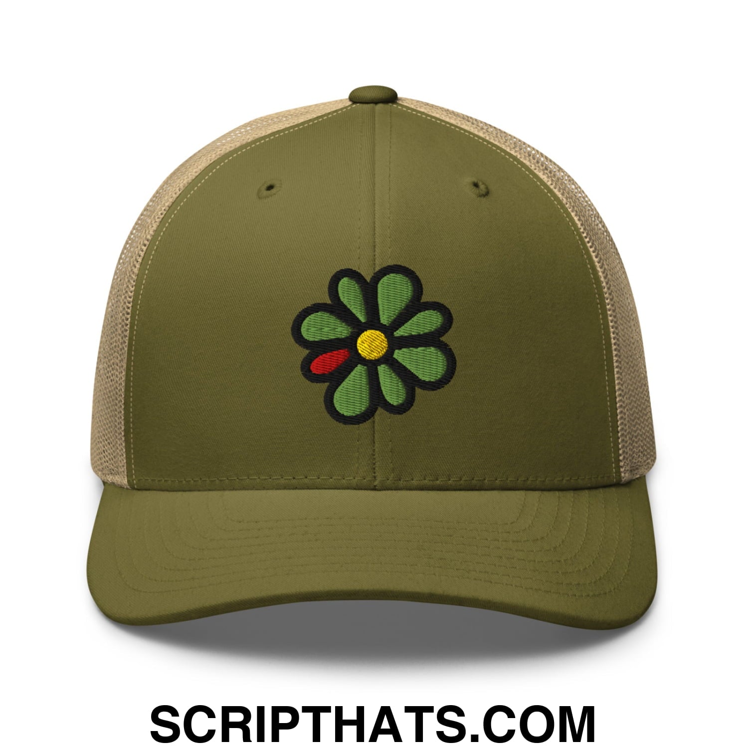 ICQ Embroidered Mesh Trucker Hat Moss Khaki