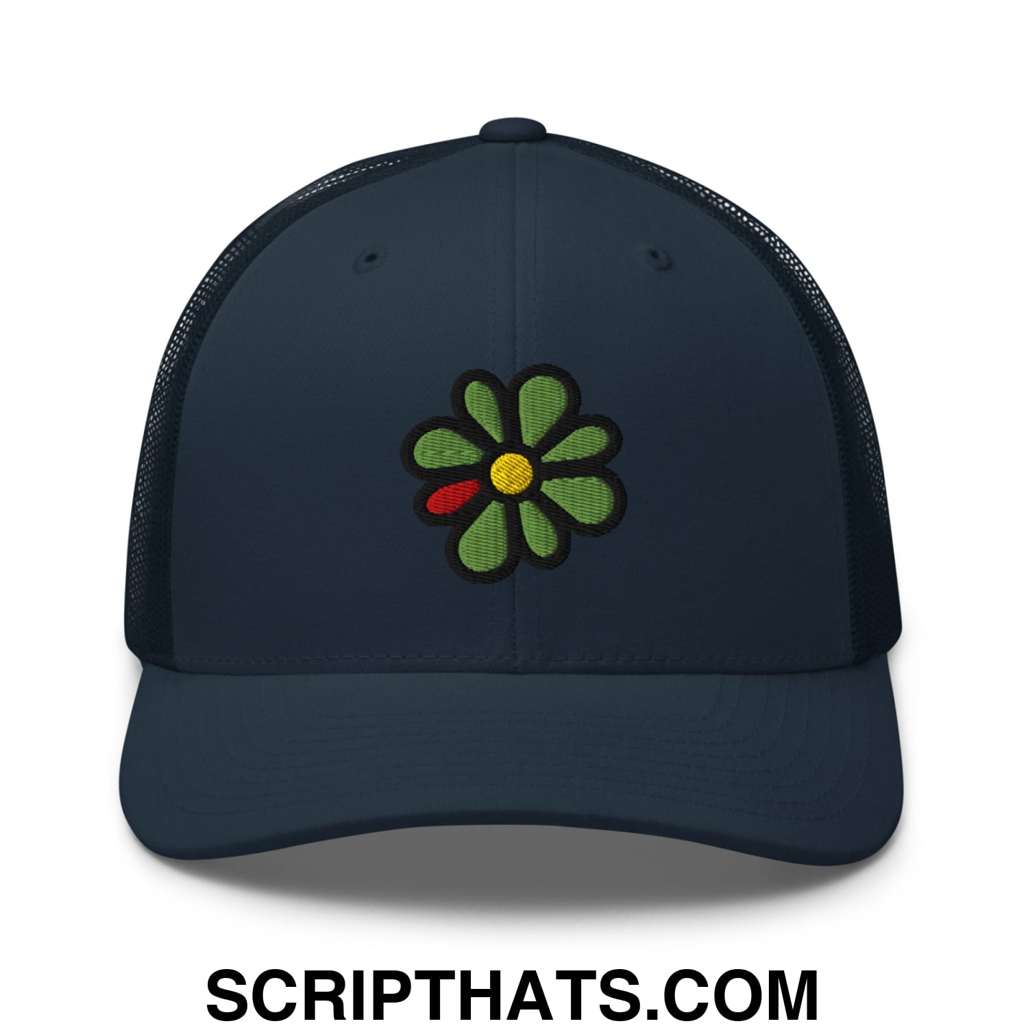 ICQ Embroidered Mesh Trucker Hat Navy
