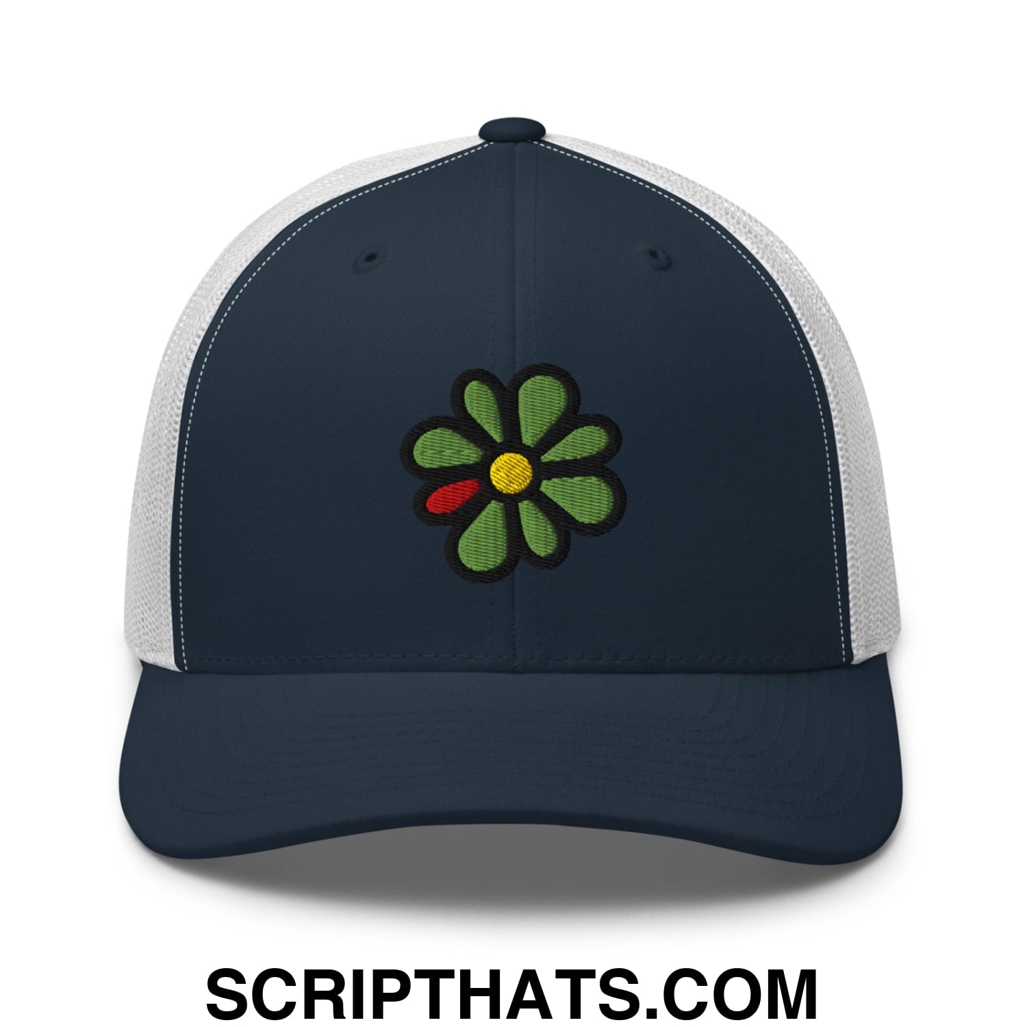 ICQ Embroidered Mesh Trucker Hat Navy White