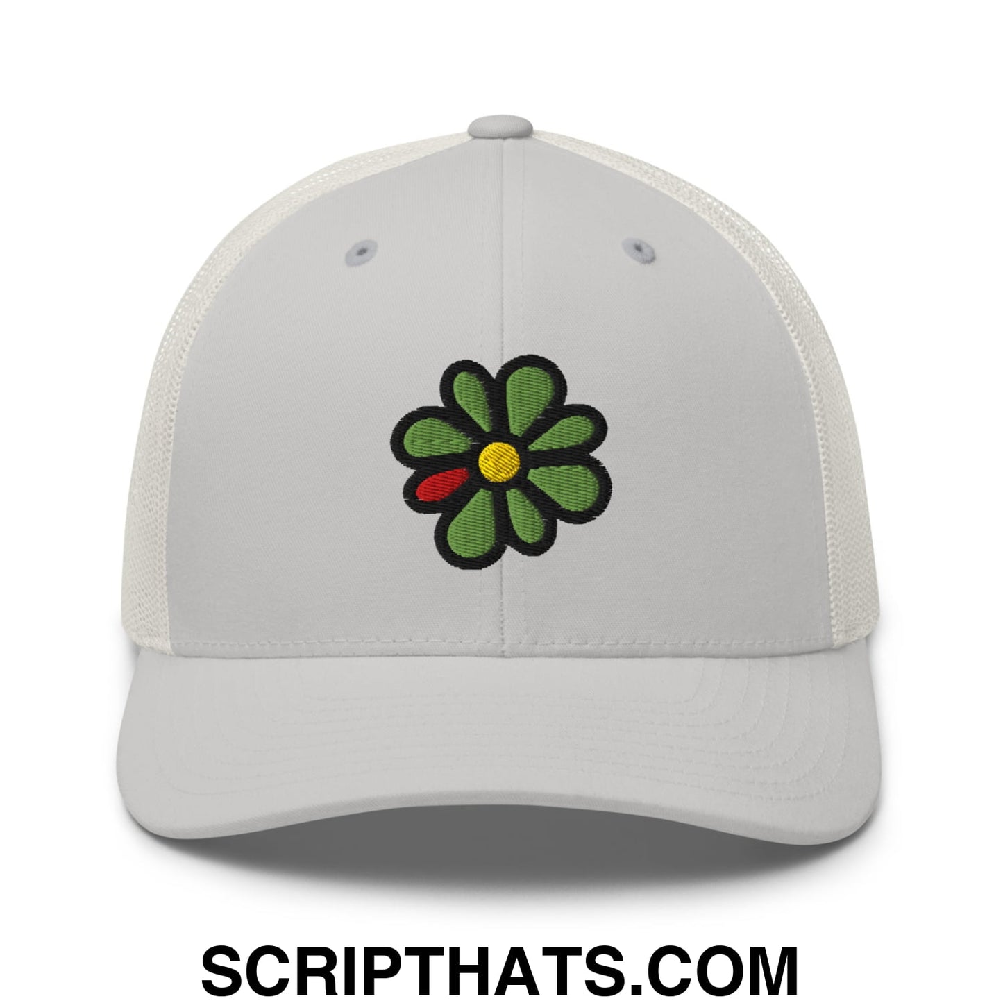ICQ Embroidered Mesh Trucker Hat Silver