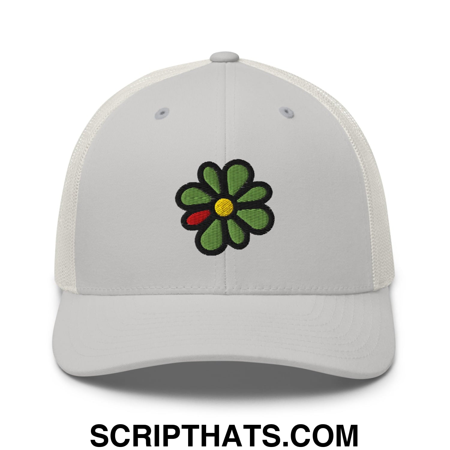 ICQ Embroidered Mesh Trucker Hat Silver
